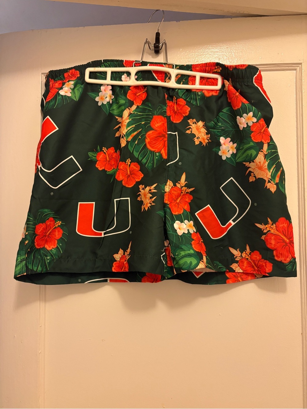 University of Miami Floral Print Men’s swim trunks - Green with Red Floral